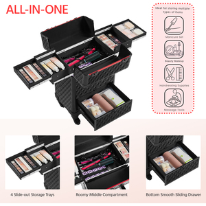 Cosmetic Train Case with 4 Retractable Trays - Black by Yaheetech