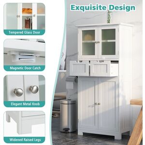 Floor Storage Cabinet with 2 Glass Doors - White by Costway