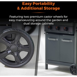 Stealth Plus Three Burner BBQ with Side Burner - Grey by Tower