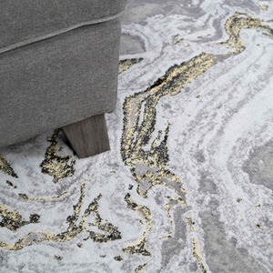 Grey Gold Metallic Distressed Marble Effect Area Rug by The Rug House