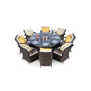 Arizona Fire Pit Round Rattan Patio Dining Set - Brown / 8 by Giardino