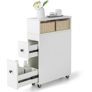 Movable Bathroom Storage Cabinet - White by Costway