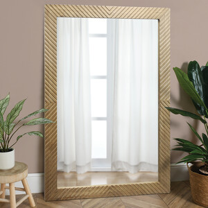 Geometric Carved Wooden Lean To Mirror - Brown
