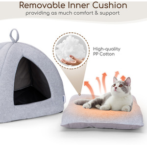 Cat Cave Bed Igloo, Foldable Cat Bed Tent with Removable Cushion - Grey by Nobleza