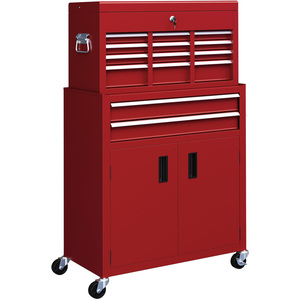 HOMCOM Portable Tool Chest with Wheels Drawers for Garage - Red by HOMCOM