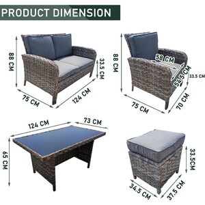 6 Pieces Patio Dining Set Rattan Furniture Set with Cushions - Grey by Furniture One
