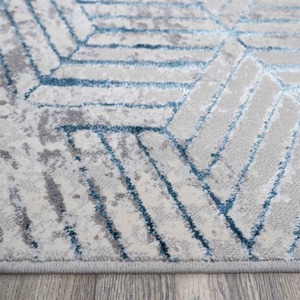 Blue Grey Distressed Abstract Geometric Motif Area Rug by The Rug House