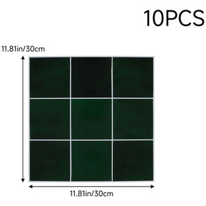 Livingandhome 10-Piece Grid Design Stick-On Wall Tiles - Deep Green by Livingandhome