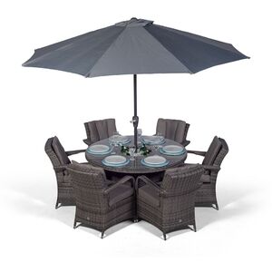 Arizona Round Rattan Patio Dining Set with Ice Bucket Drinks Cooler - Grey / 6 by Giardino