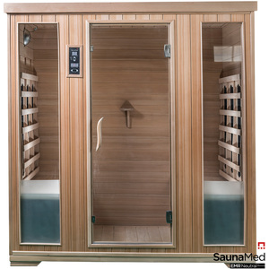 4 Person Indoor Classic Hemlock FAR Infrared Sauna EMR Neutral - Brown by SaunaMed
