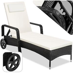 Rattan Garden Sun Lounger with 6 Position Backrest - Black/Beige by tectake