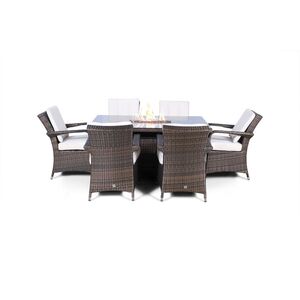 Arizona Fire Pit Square Rattan Patio Dining Set - Brown / 6 by Giardino