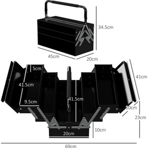 DURHAND 3 Tier Metal Tool box - Black / 34.5cm by DURHAND