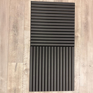 4x Square Wood Acoustic Slatted Wall Panels - Charcoal Black by ALUXO