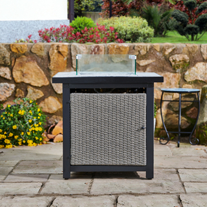 Rattan Fire Pit Table Heater with Lava Rocks - Grey by Teamson Home