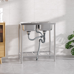 Double-Bowl Stainless Steel Kitchen Sink with Storage Rack - Silver / 77.5cm by komore