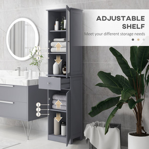 kleankin Restroom Tower with Multi-Tier Shelving - Grey by kleankin