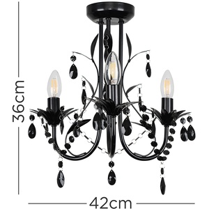 Odelia 3 Way Black Droplet Ceiling Light Chandelier - Black by ValueLights