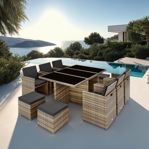 New York Rattan Garden Furniture Set with Protective Cover - Nature by tectake