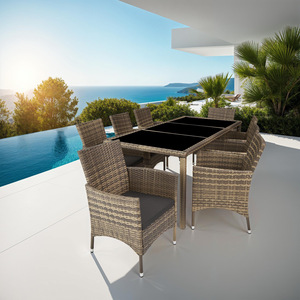 Rattan Garden Furniture Set 81 With Protective Cover - Nature/Dark Grey by tectake