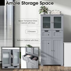 Floor Storage Cabinet with 2 Glass Doors - Grey by Costway