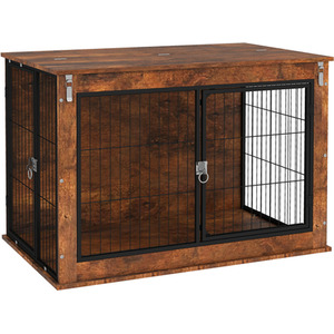 PawHut 2 Doors Dog Crate - Rustic Brown / 65.5cm by PawHut