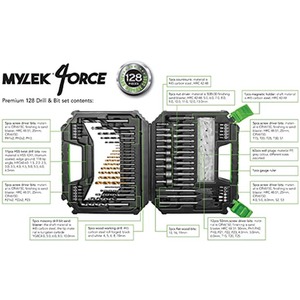 MYLEK 128 Piece Drill Bit And Screwdriver Accessory Set with Carry Case - Black by Mylek