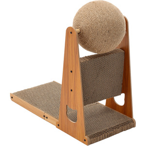 Right Angle Shape Cat Scratching Board with Sisal Ball - Brown / 42cm by Livingandhome