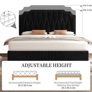 Upholstered Bed Frame with Button-Tufted Headboard - Black / Double by Yaheetech