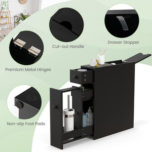 Bathroom Cabinet Slim Floor Cabinet - Black by Costway