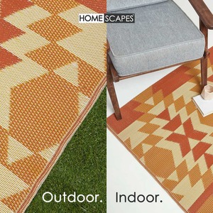 Homescapes Outdoor Rug Luxury Waterproof Reversible Recycled, Orange Anya Aztec by Homescapes