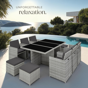 New York Rattan Garden Furniture Set with Protective Cover - LIght Grey by tectake