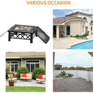 Outsunny 3 in 1 Square Fire Pit Metal - Black by Outsunny