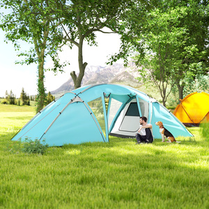 Outsunny 6 Man Family Camping Tent, 2 Bedrooms, a Living Room - Blue by Outsunny