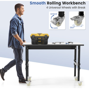 Adjustable Workbench Large Workspace with Casters - Black by Costway