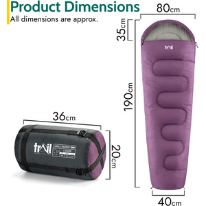 Single 300 GSM Mummy Sleeping Bag - Purple by Trail