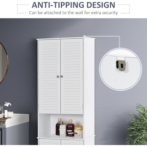 HOMCOM Tall Freestanding Bathroom Cabinet Retro Shutters White - White by HOMCOM