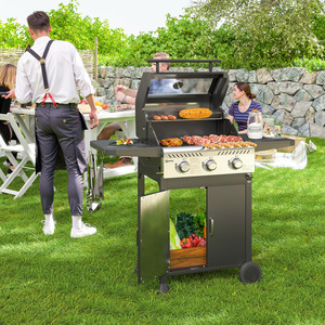 Outsunny 3 Burner Gas BBQ Trolley with See-through Lid - Black by Outsunny