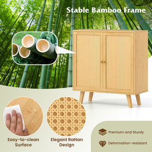 Bamboo Buffet Cabinet Sideboard Cabinet - Brown by Costway