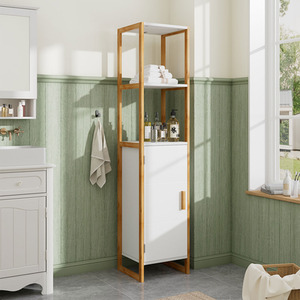4-Tier Bathroom Cabinet with Bamboo Frame - White by lifeideas