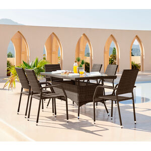 Outdoor Rattan Dining Table and Chairs - Antigua 6 Seat Brown Garden Dining Set - Brown by FurnitureboxUK