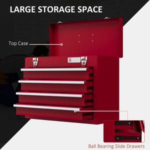 DURHAND Tool Chest Lockable Tool Box with Handle Latch - Red / 39.5cm / 22cm by DURHAND