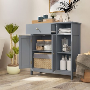Bathroom Floor Cabinet Kitchen Cupboard - Grey by Costway