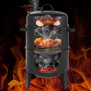 Black Barbecue BBQ Smoker Grill with Thermometer - Black