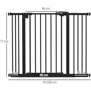 Dog Gate Pressure Fit Pet Safety Barrier - Black / Metal Plastic / 74 - 100 cm by PawHut