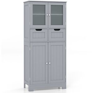 Floor Storage Cabinet with 2 Glass Doors - Grey by Costway
