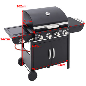 Outdoor Gas BBQ Grill Trolley With Side Shelf - Black / 134cm by Livingandhome