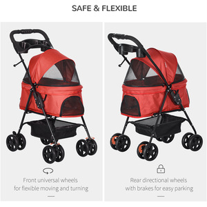 PawHut Dog Stroller Pet Travel Pushchair Foldable - Red by PawHut