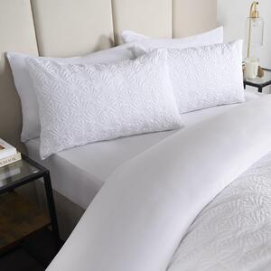 Geometric Embossed Duvet Set - White / Superking by OHS