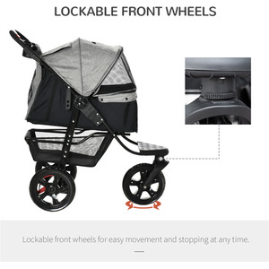 Pawhut Folding 3 Wheel Pet Stroller - Grey by Pawhut